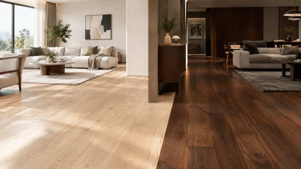 Light vs Dark Flooring: Which Is Better? | OAKA Floors Close-up grain texture of premium oak flooring plank
