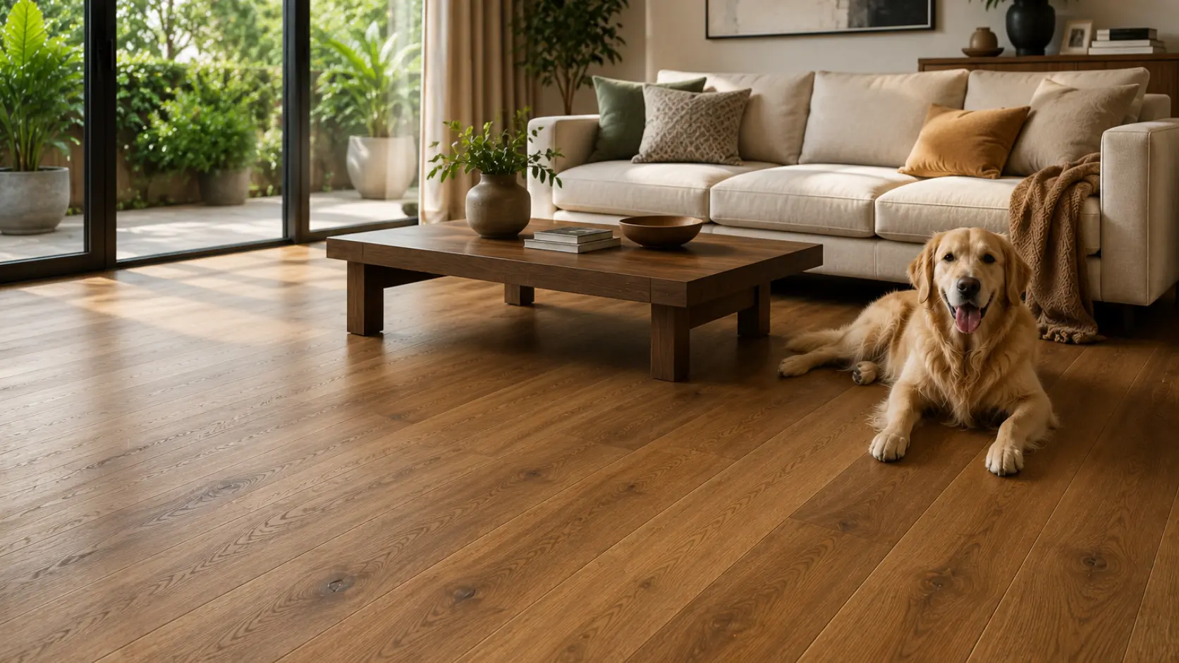 Luxury Wooden Flooring for High-Traffic Homes: Durability, Scratches, Pets & Everyday Use | OAKA Floors Luxury wooden flooring solutions in a modern Indian Busy Homes