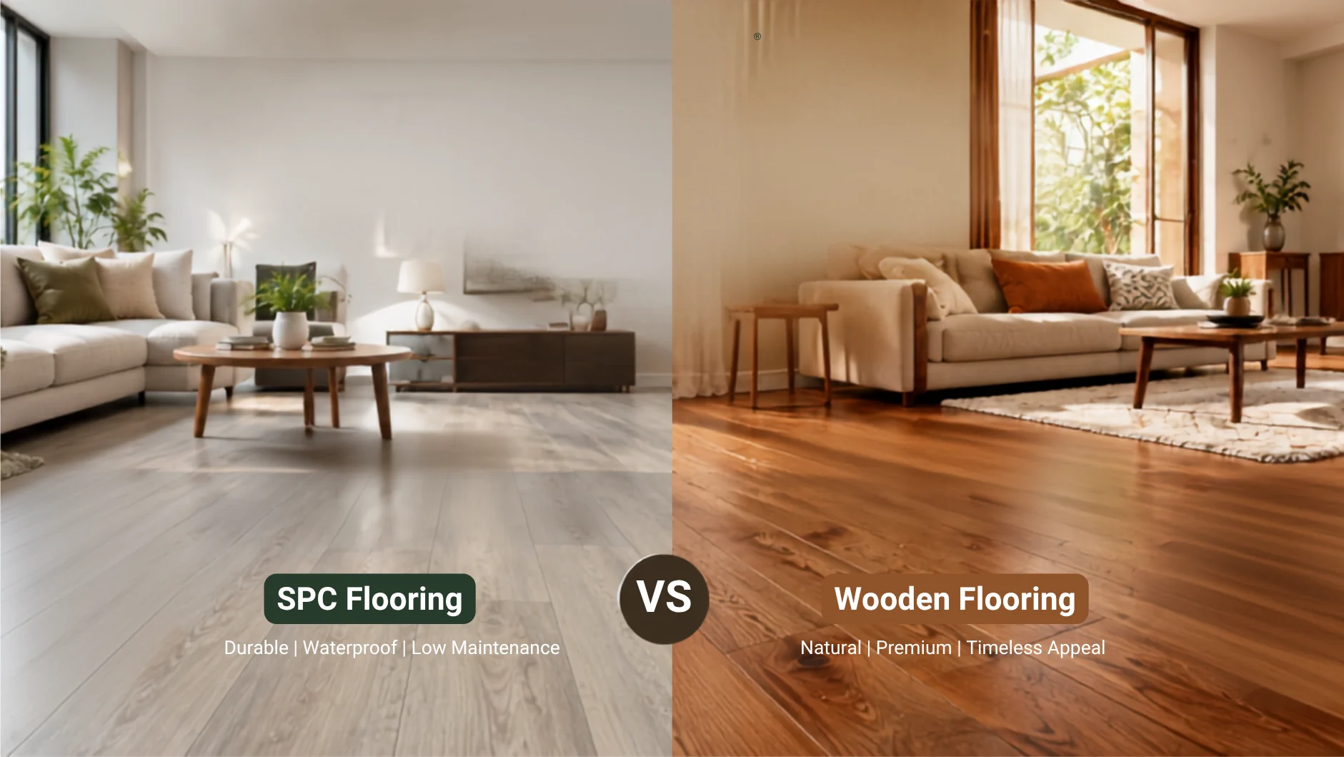 SPC Flooring vs Wooden Flooring in India: Which Is Better for Your Home | OAKA Floors SPC flooring vs wooden flooring comparison in an Indian living room